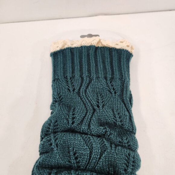 Vintage Acrylic Leg Warmers Dark Teal w/ Lace & Button Detail NEW 80s Slouchy - Picture 7 of 9